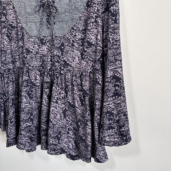 Anthropologie Akemi Kin Top M Marcella Lace Up Scoop Neck Boho Bell Sleeve - Picture 2 of 13